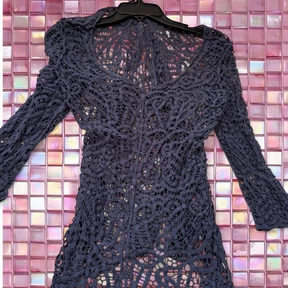 Navy blue crochet long sleeve